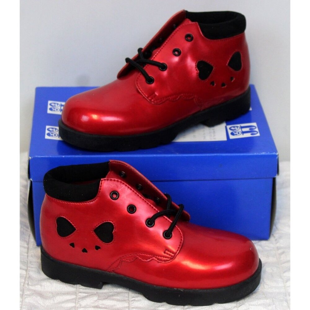 Vtg Jumping Jacks Red Boots 11.5 M Girl Heart to Heart Shiny Chukka Rain Patent
